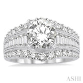 1 1/2 Ctw Baguette and Round Cut Diamond Round Shape Semi-Mount Engagement Ring in 14K White Gold